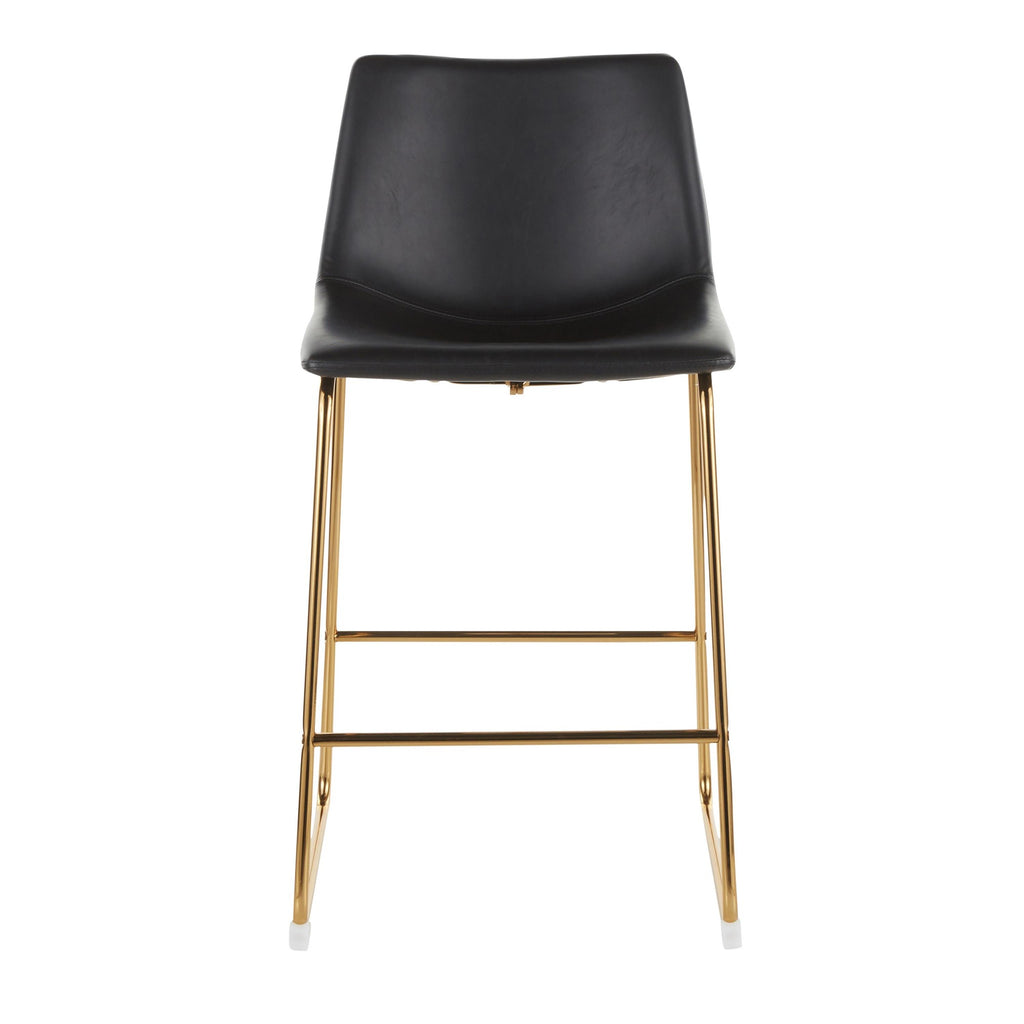 Duke 26" Fixed-Height Counter Stool - Set of 2 - Gold Metal, Black PU