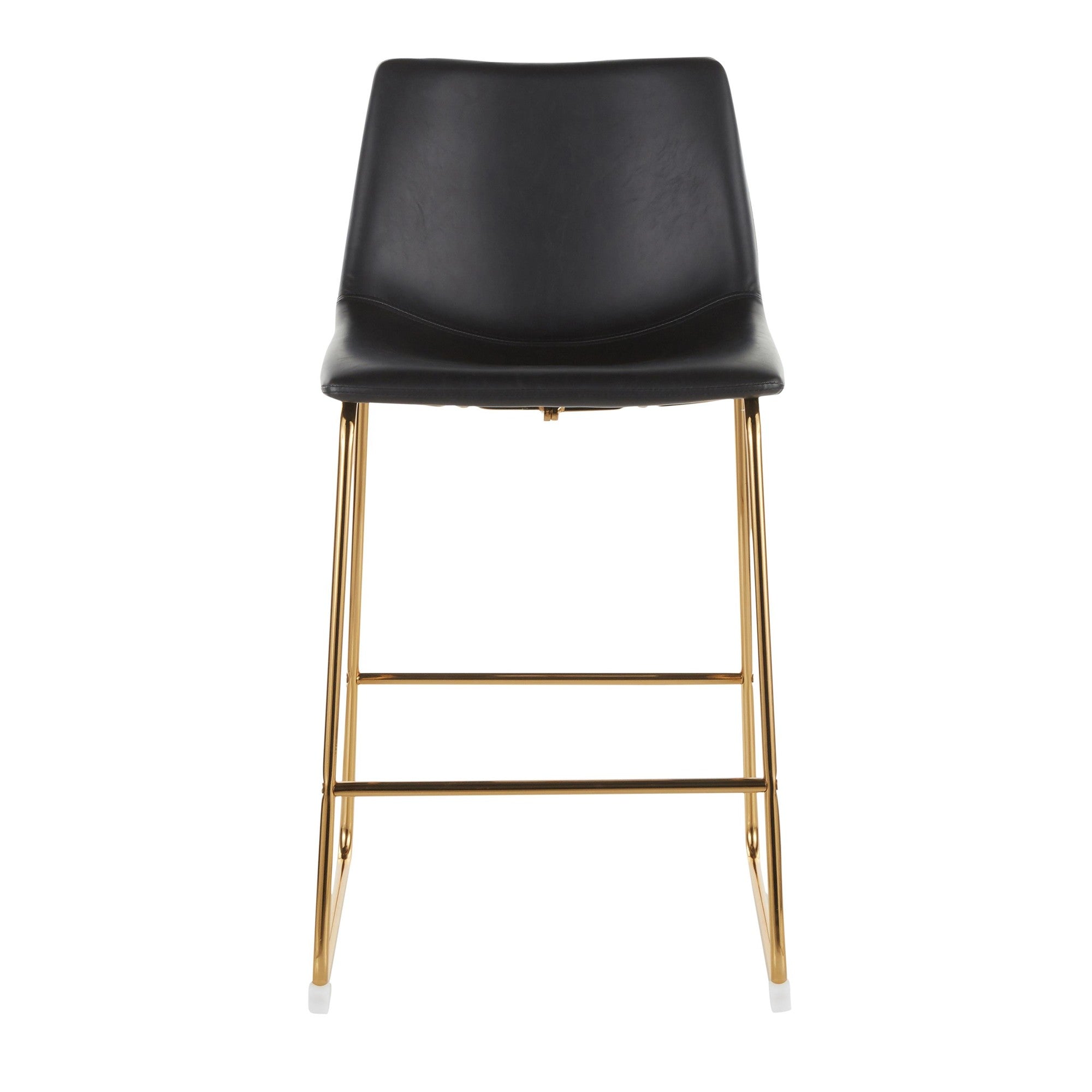 Duke 26" Fixed-Height Counter Stool - Set of 2 - Gold Metal, Black PU