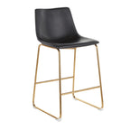 Duke 26" Fixed-Height Counter Stool - Set of 2 - Gold Metal, Black PU