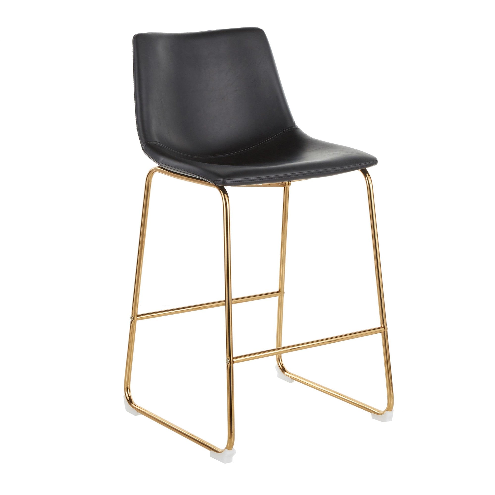 Duke 26" Fixed-Height Counter Stool - Set of 2 - Gold Metal, Black PU