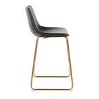 Duke 26" Fixed-Height Counter Stool - Set of 2 - Gold Metal, Black PU