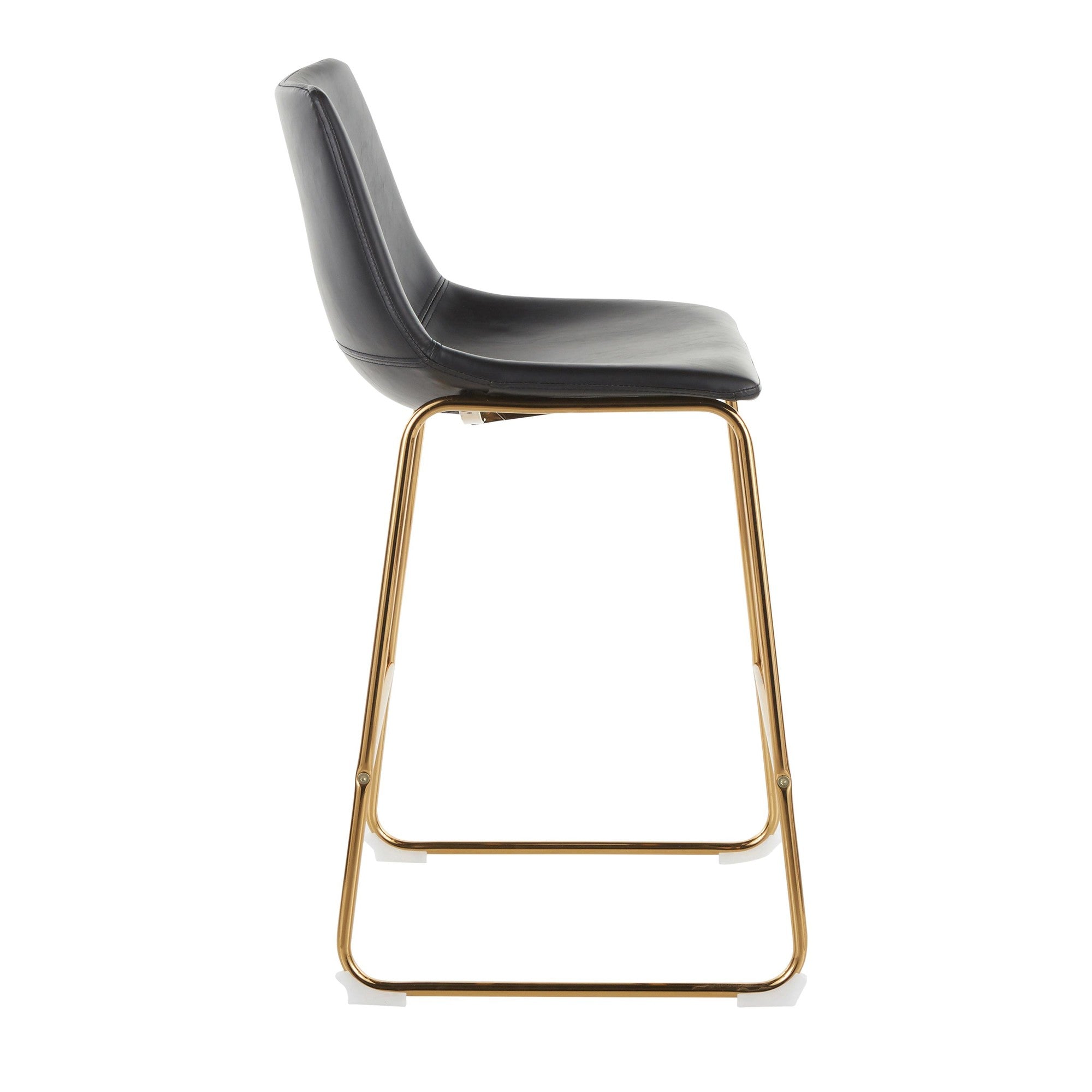 Duke 26" Fixed-Height Counter Stool - Set of 2 - Gold Metal, Black PU
