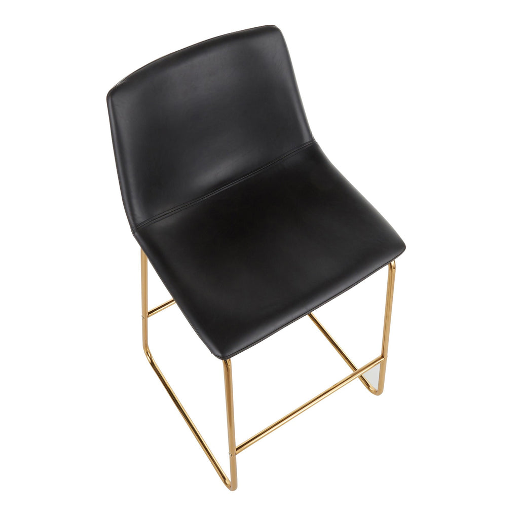 Duke 26" Fixed-Height Counter Stool - Set of 2 - Gold Metal, Black PU