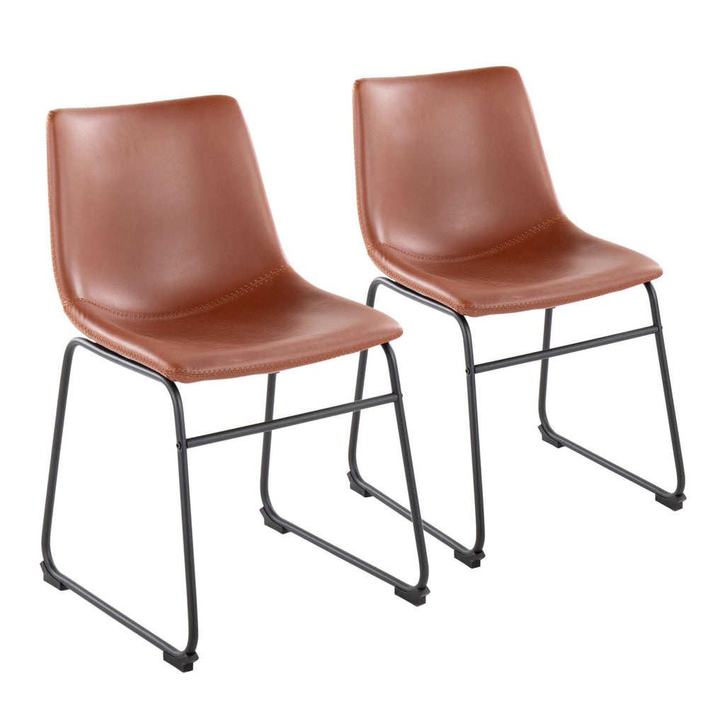 Duke Side Chair - Set of 2 - Black Steel, Cognac PU