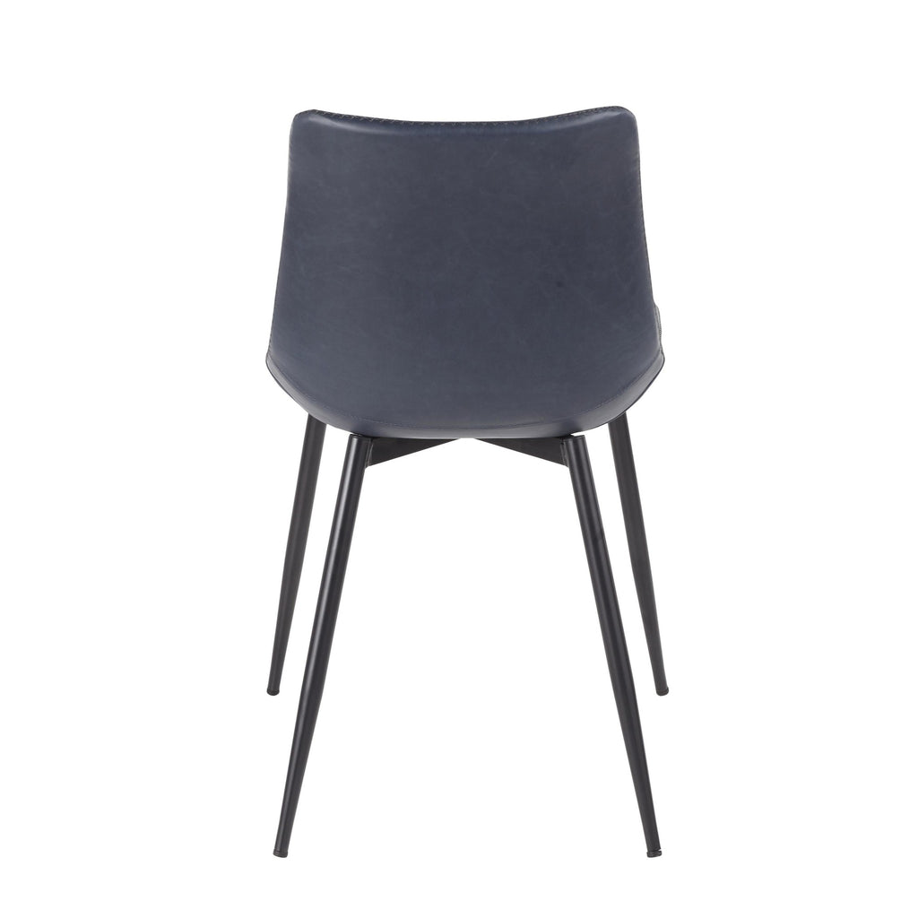 Durango Dining Chair - Set of 2 - Black Metal, Blue PU, Grey Zig Zag Stitching