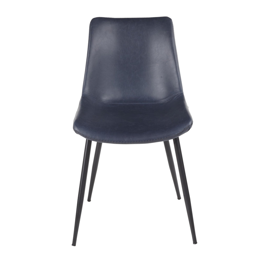 Durango Dining Chair - Set of 2 - Black Metal, Blue PU, Grey Zig Zag Stitching