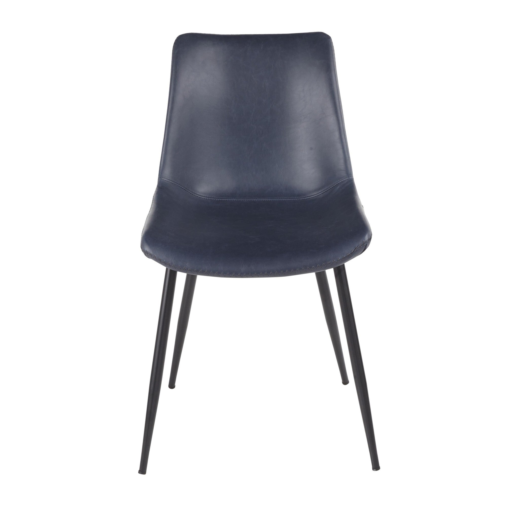 Durango Dining Chair - Set of 2 - Black Metal, Blue PU, Grey Zig Zag Stitching