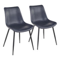 Durango Dining Chair - Set of 2 - Black Metal, Blue PU, Grey Zig Zag Stitching