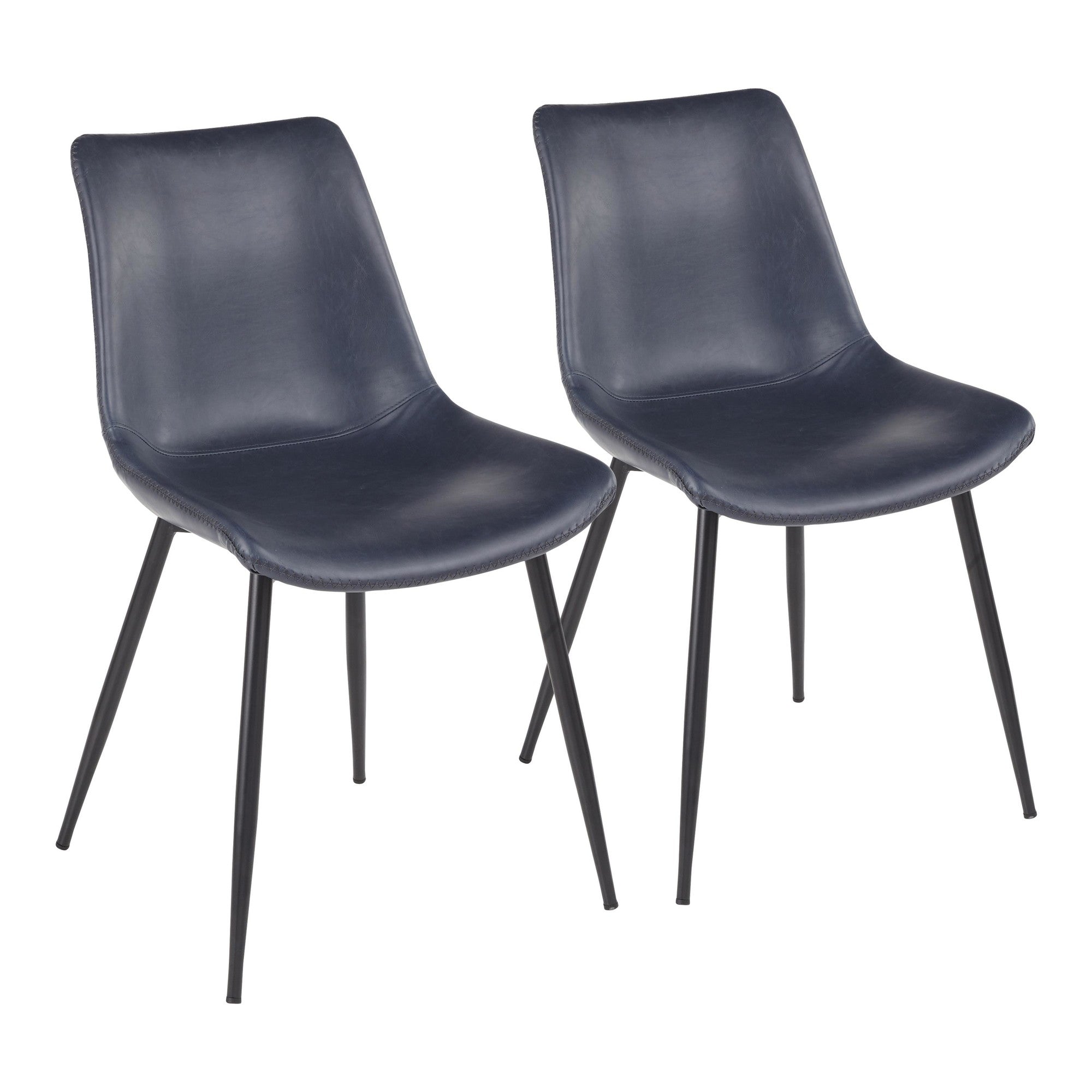 Durango Dining Chair - Set of 2 - Black Metal, Blue PU, Grey Zig Zag Stitching