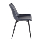 Durango Dining Chair - Set of 2 - Black Metal, Blue PU, Grey Zig Zag Stitching