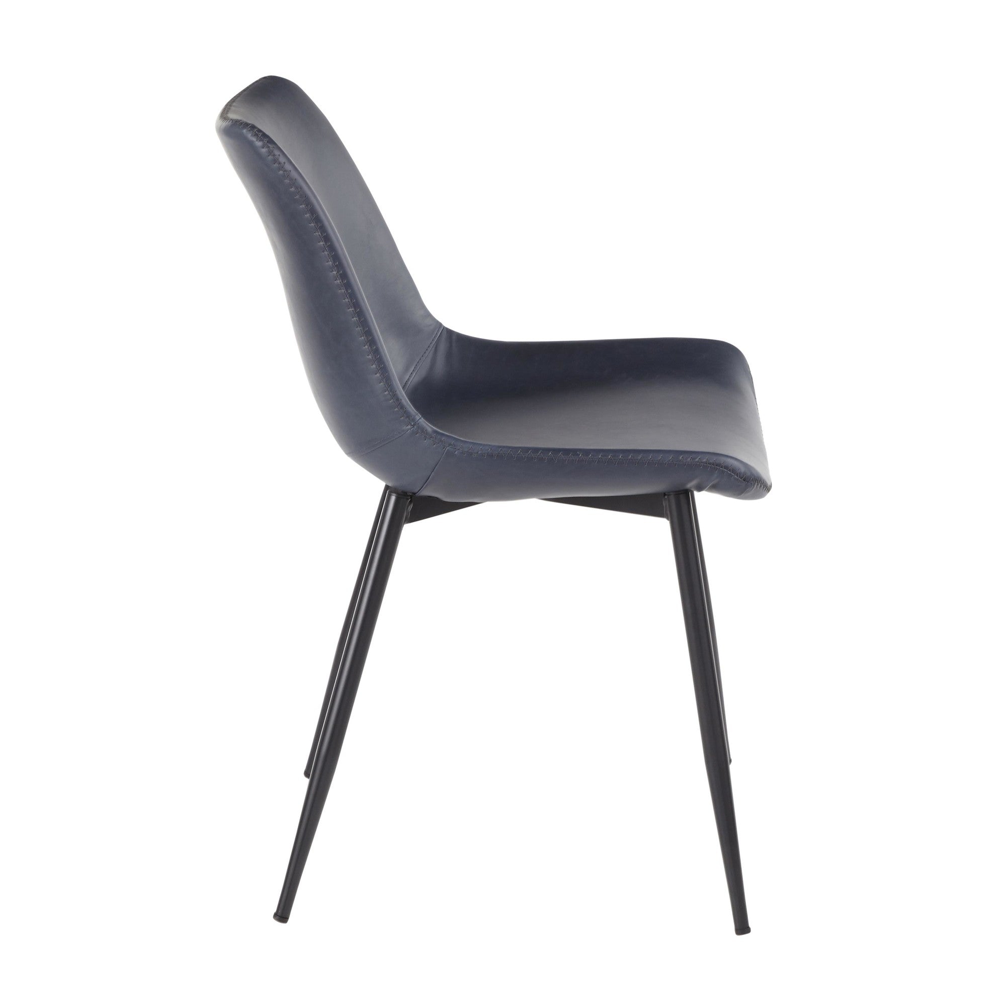 Durango Dining Chair - Set of 2 - Black Metal, Blue PU, Grey Zig Zag Stitching