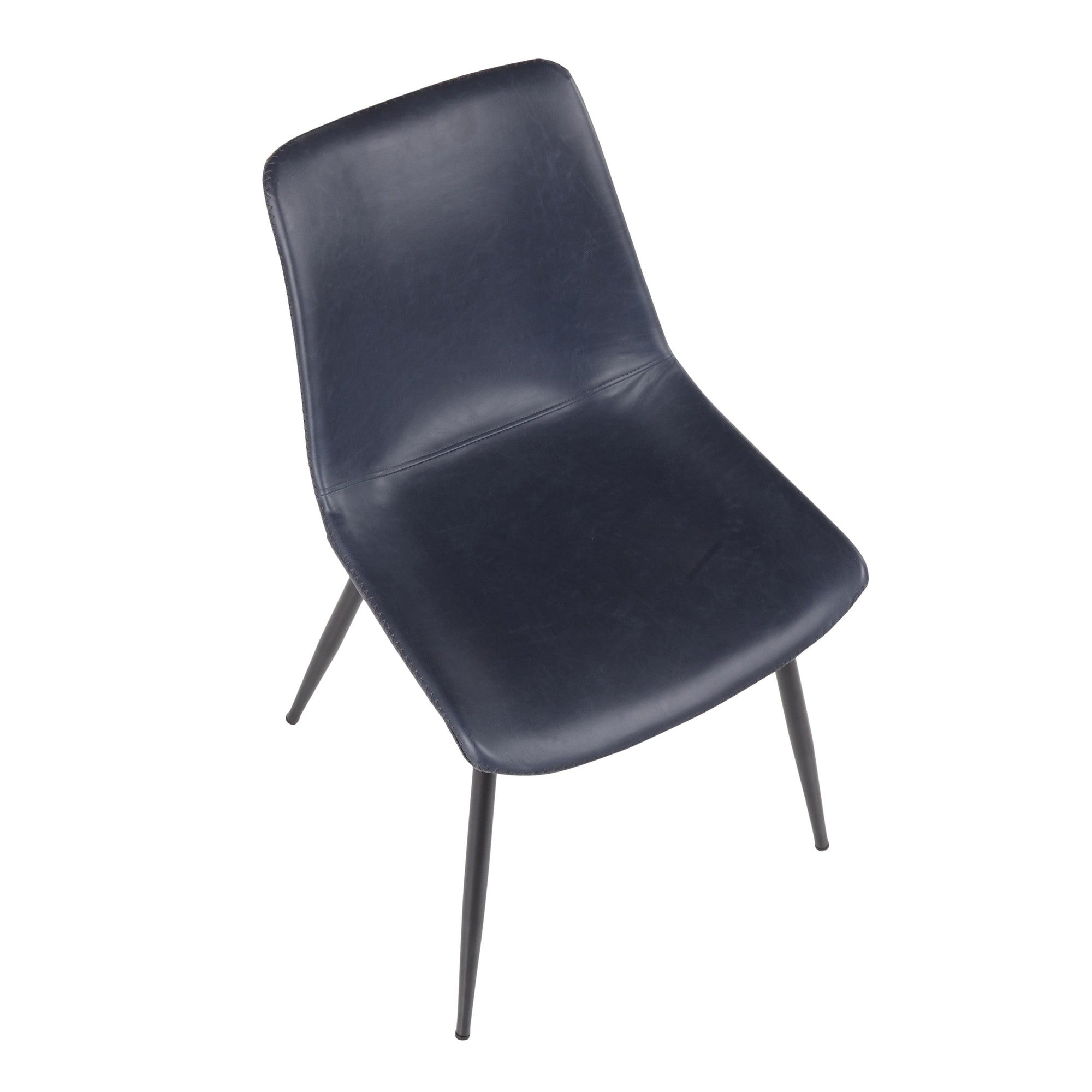 Durango Dining Chair - Set of 2 - Black Metal, Blue PU, Grey Zig Zag Stitching