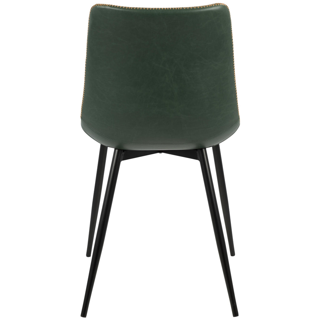 Durango Dining Chair - Set of 2 - Black Metal, Green PU, Orange Zig Zag Stitching