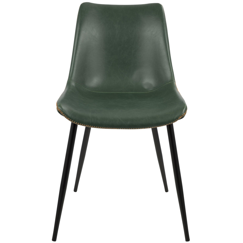 Durango Dining Chair - Set of 2 - Black Metal, Green PU, Orange Zig Zag Stitching