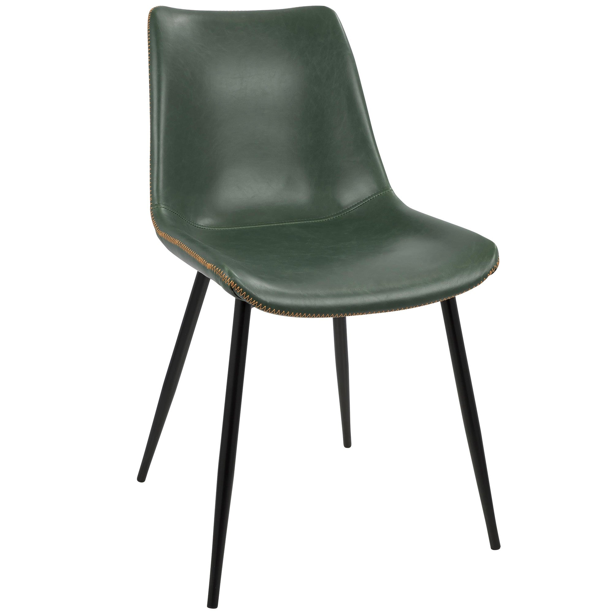 Durango Dining Chair - Set of 2 - Black Metal, Green PU, Orange Zig Zag Stitching