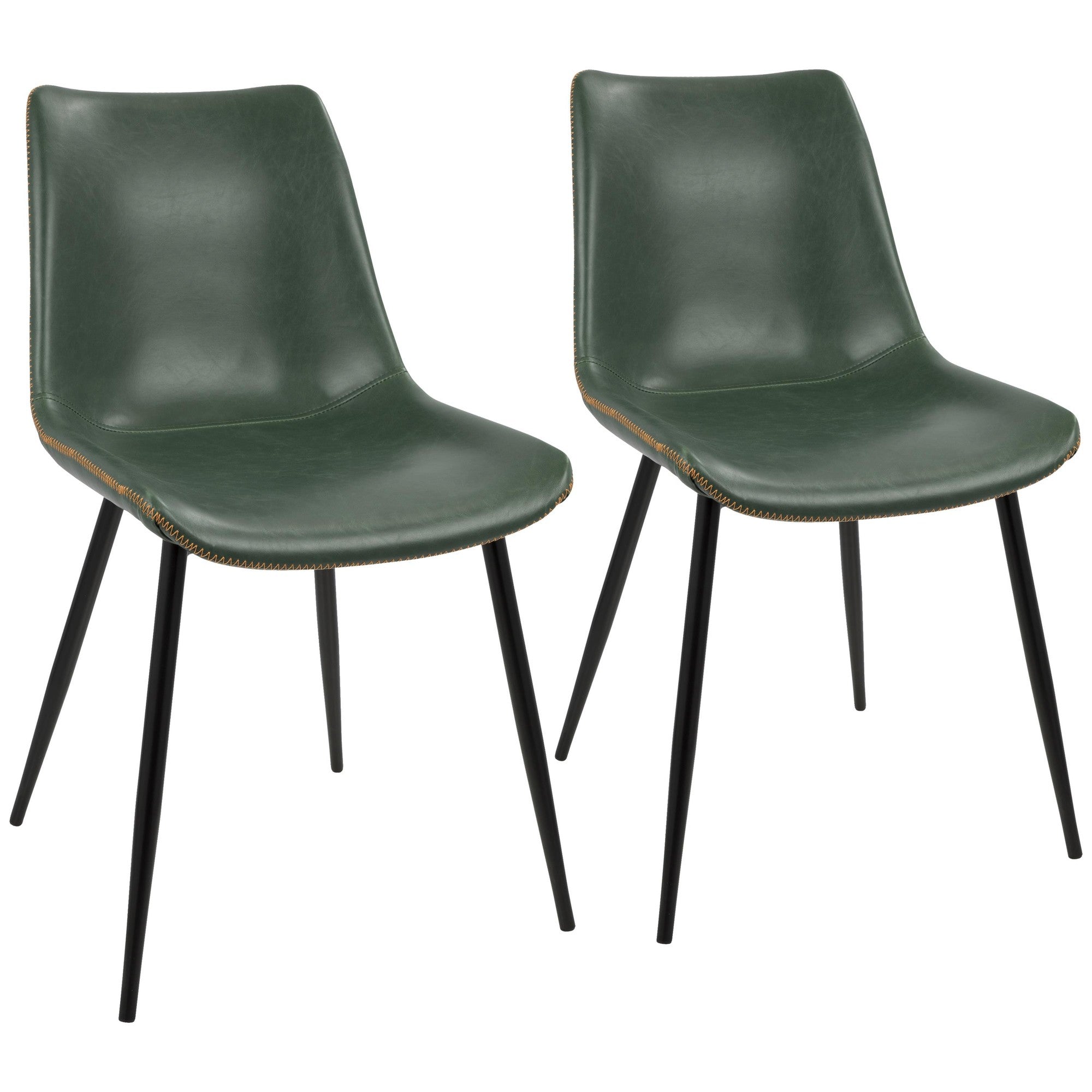 Durango Dining Chair - Set of 2 - Black Metal, Green PU, Orange Zig Zag Stitching