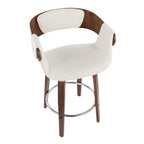 Elisa 24" Fixed-Height Counter Stool - Set of 2 - Walnut Wood, Cream Fabric, Chrome