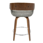 Elisa 24" Fixed-Height Counter Stool - Set of 2 - Walnut Wood, Grey Noise Fabric, Chrome