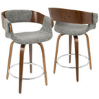Elisa 24" Fixed-Height Counter Stool - Set of 2 - Walnut Wood, Grey Noise Fabric, Chrome