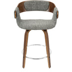Elisa 24" Fixed-Height Counter Stool - Set of 2 - Walnut Wood, Grey Noise Fabric, Chrome