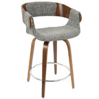 Elisa 24" Fixed-Height Counter Stool - Set of 2 - Walnut Wood, Grey Noise Fabric, Chrome