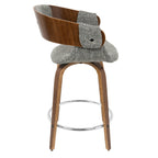 Elisa 24" Fixed-Height Counter Stool - Set of 2 - Walnut Wood, Grey Noise Fabric, Chrome