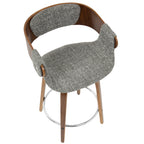 Elisa 24" Fixed-Height Counter Stool - Set of 2 - Walnut Wood, Grey Noise Fabric, Chrome