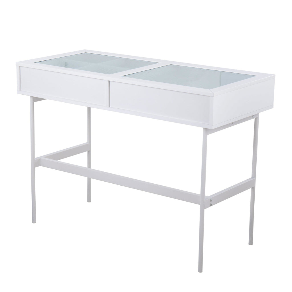 Emery Console Table - White Steel, White Wood