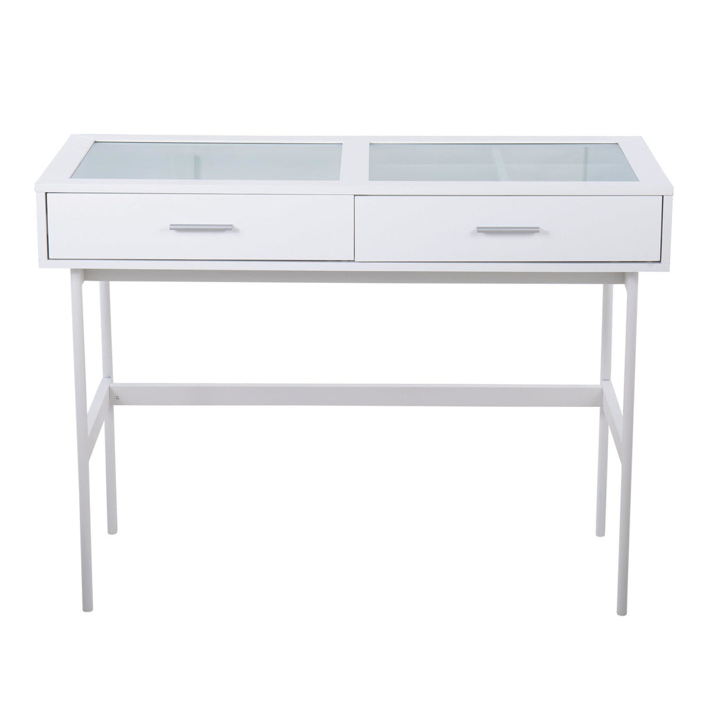 Emery Console Table - White Steel, White Wood
