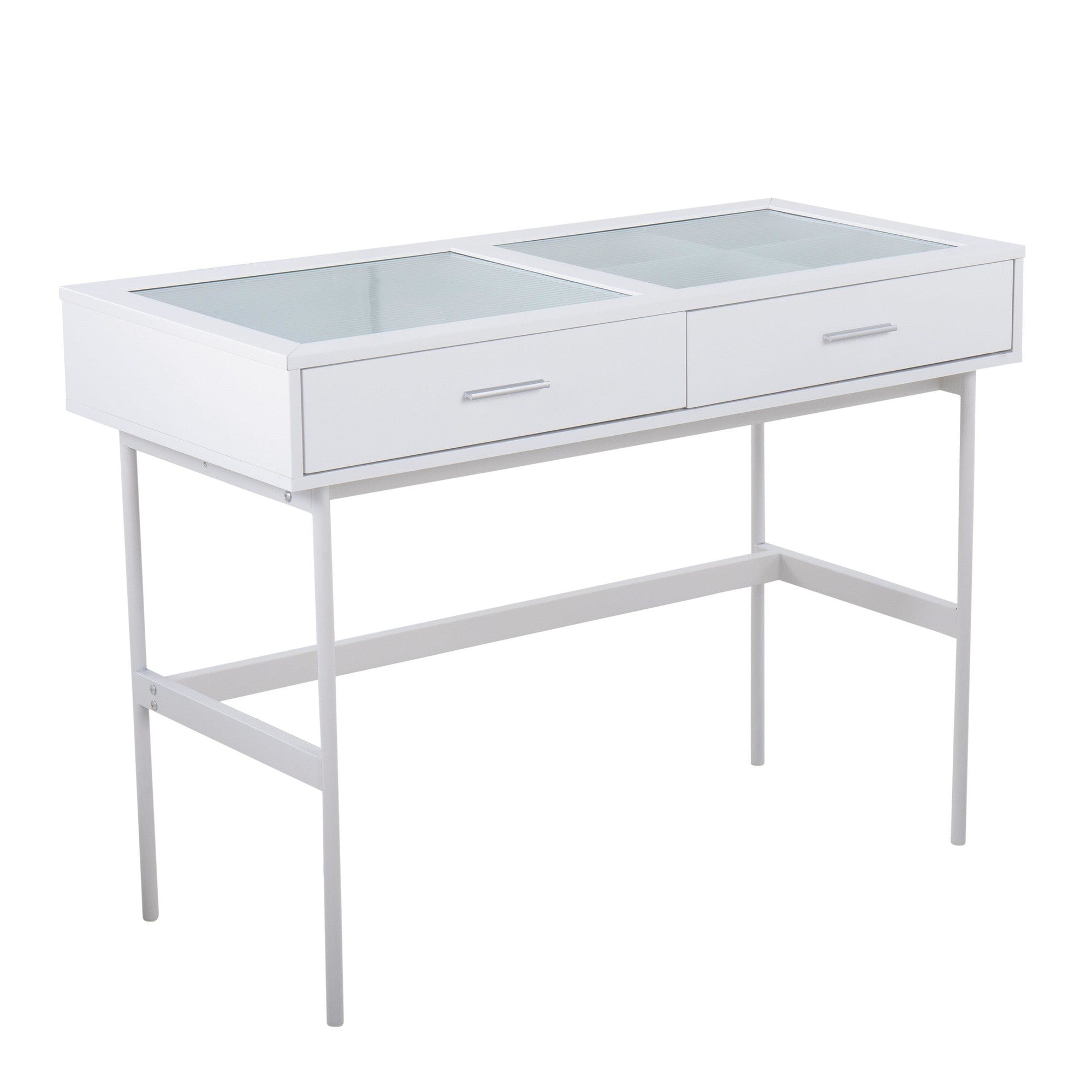 Emery Console Table - White Steel, White Wood