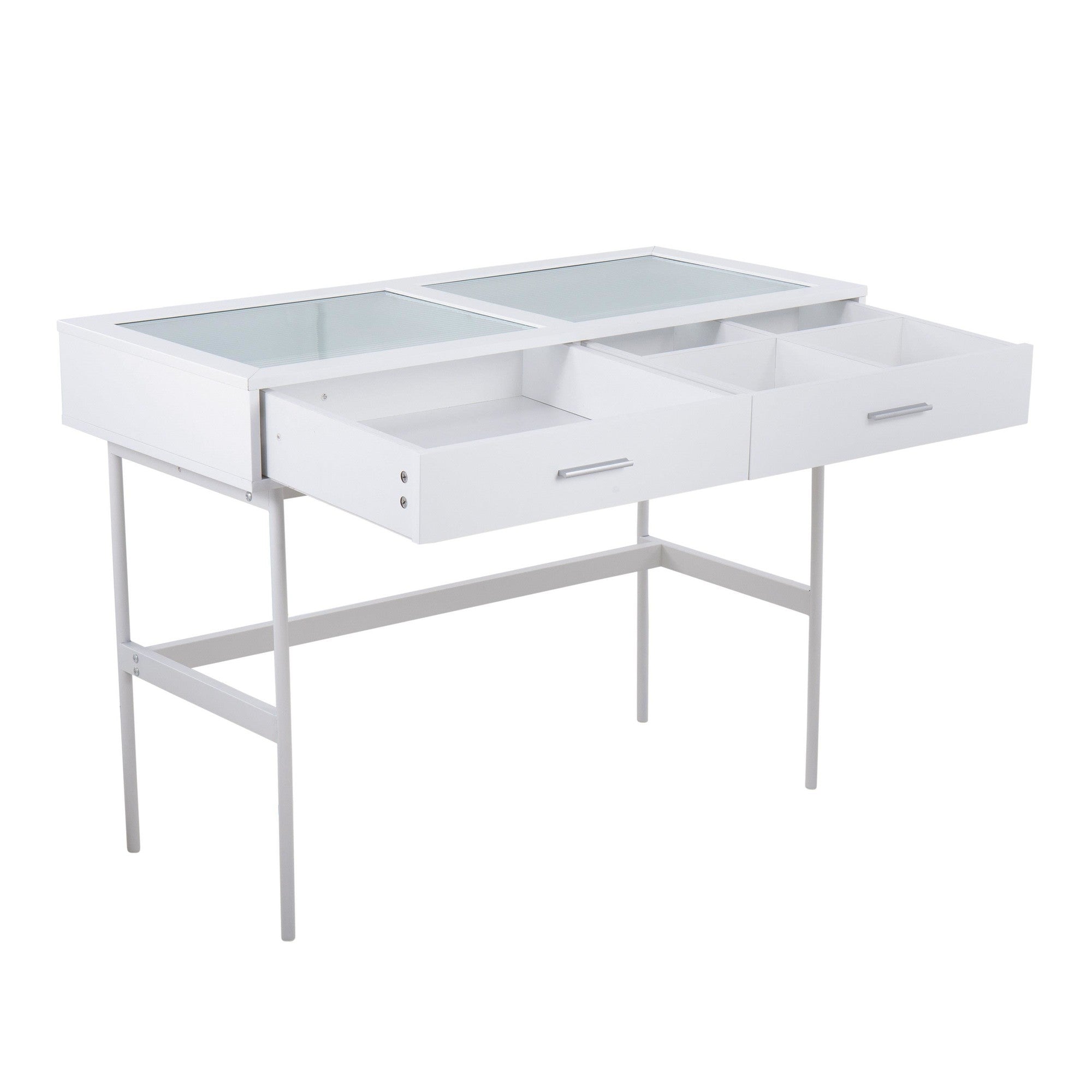 Emery Console Table - White Steel, White Wood