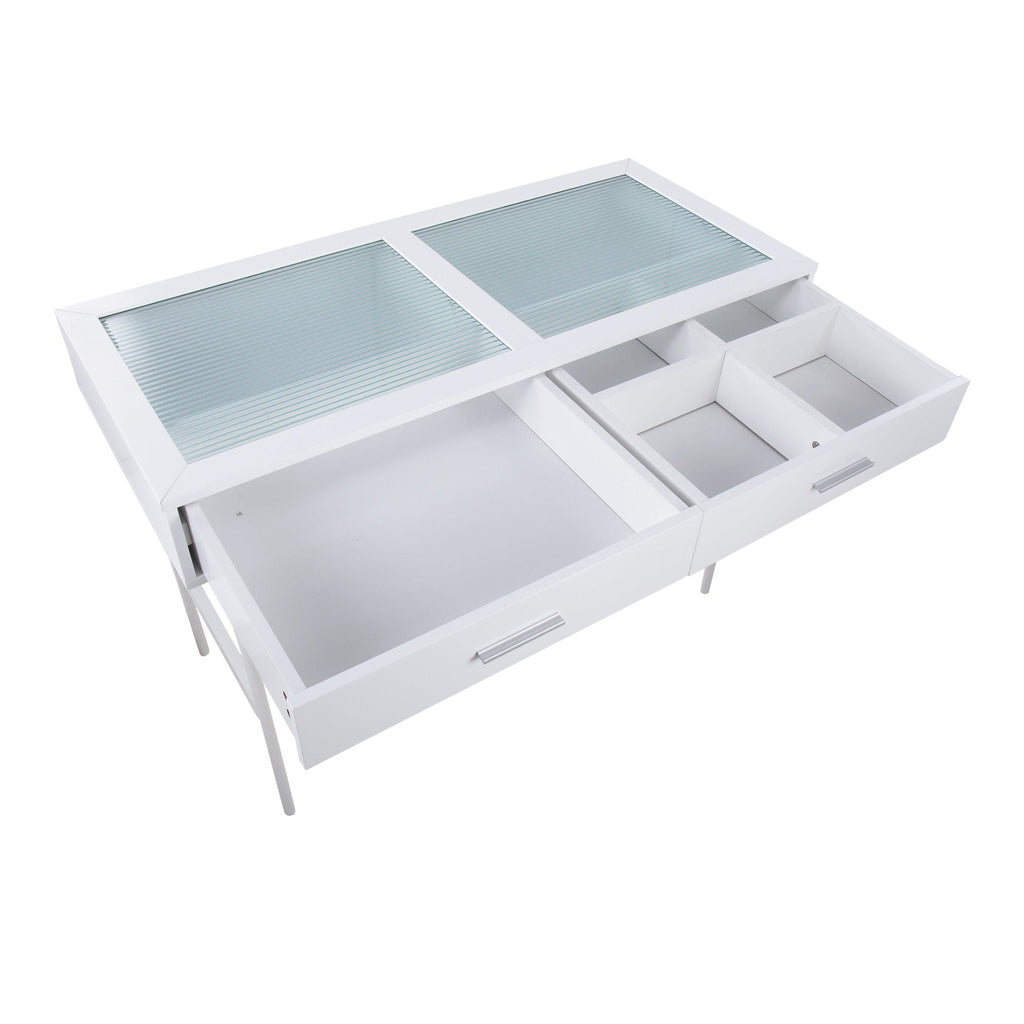 Emery Console Table - White Steel, White Wood