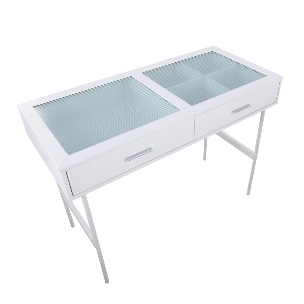 Emery Console Table - White Steel, White Wood