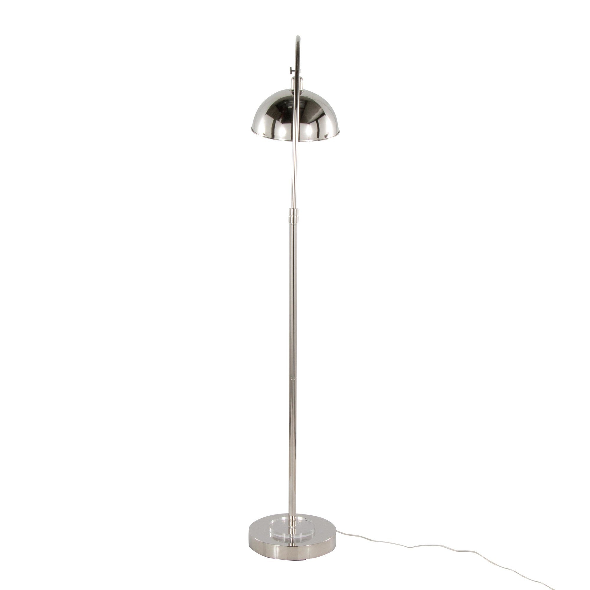Emery 63.5" Metal Floor Lamp - Polished Nickel, Clear Crystal, White Metal