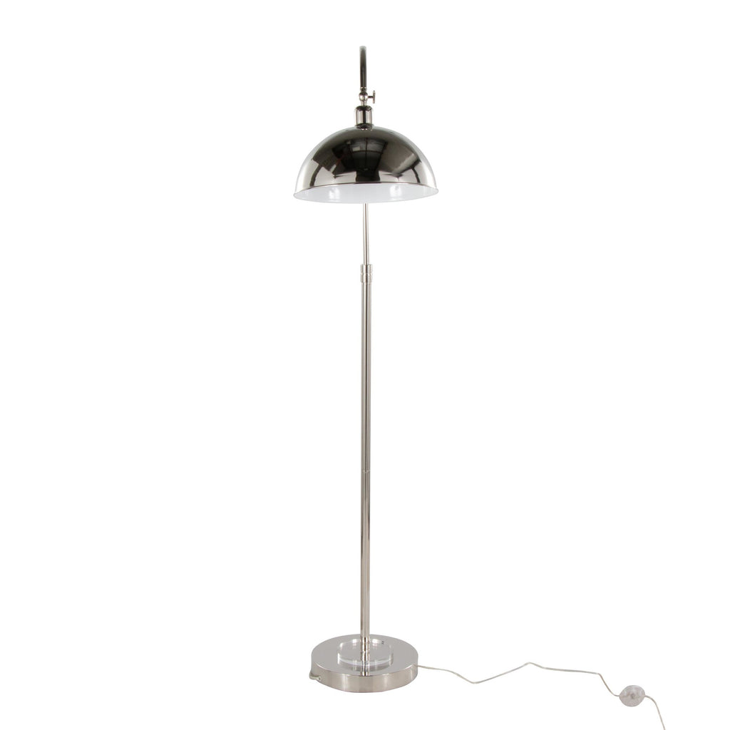 Emery 63.5" Metal Floor Lamp - Polished Nickel, Clear Crystal, White Metal