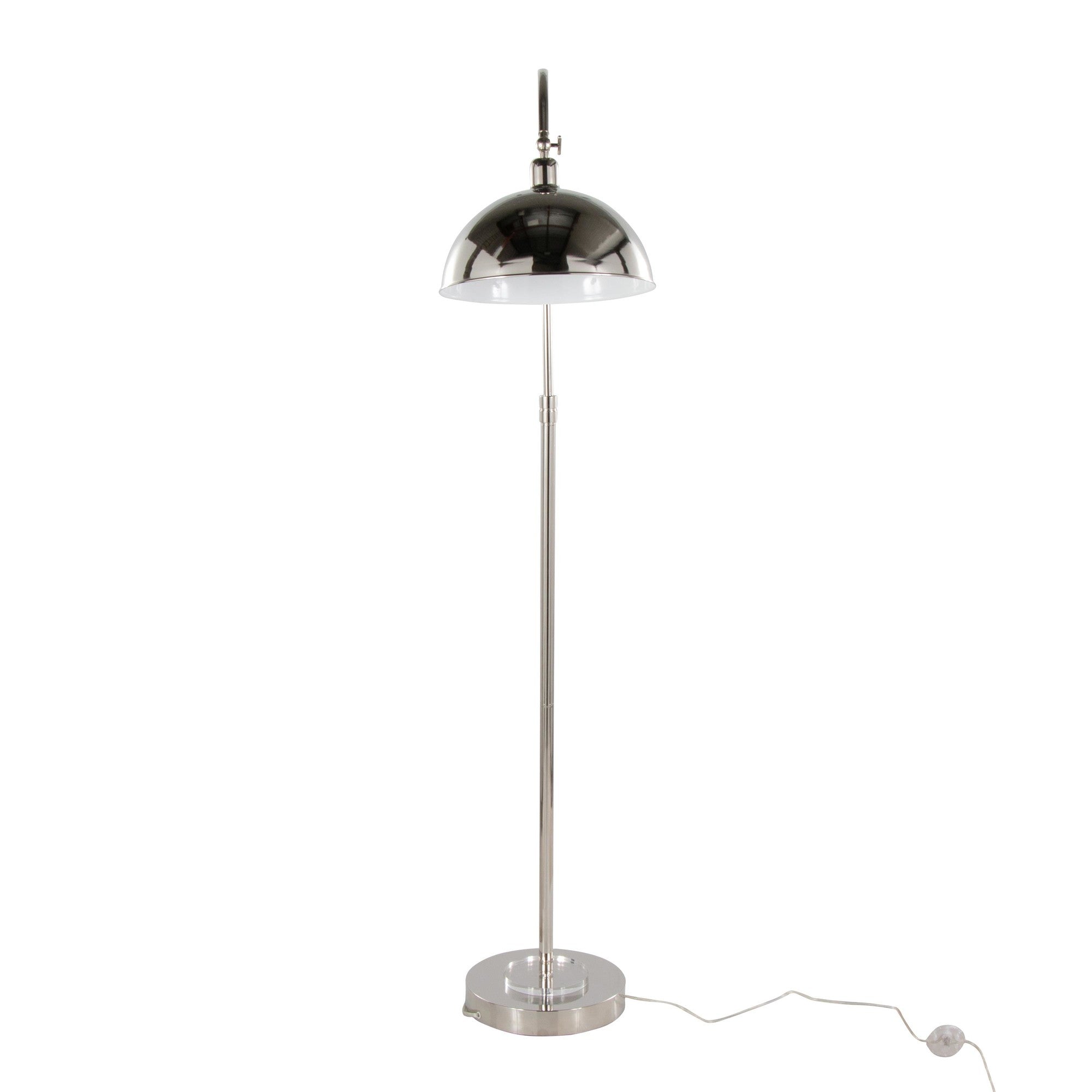 Emery 63.5" Metal Floor Lamp - Polished Nickel, Clear Crystal, White Metal