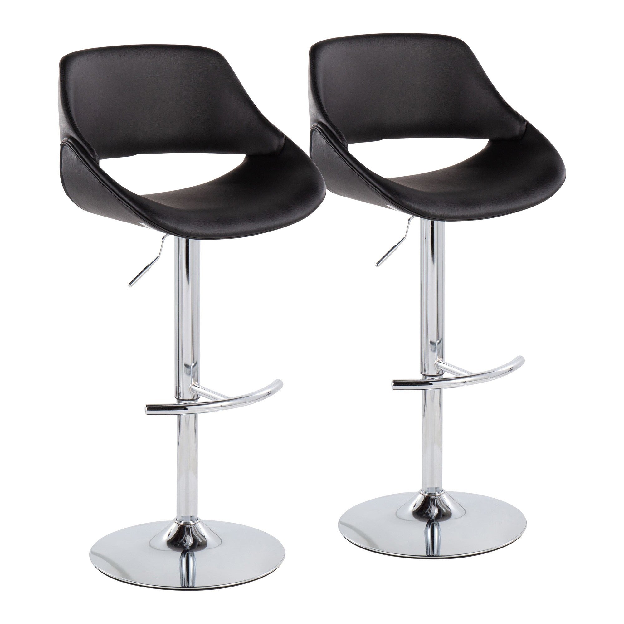 Fabrico Adjustable Barstool - Set of 2 - Chrome, Black PU