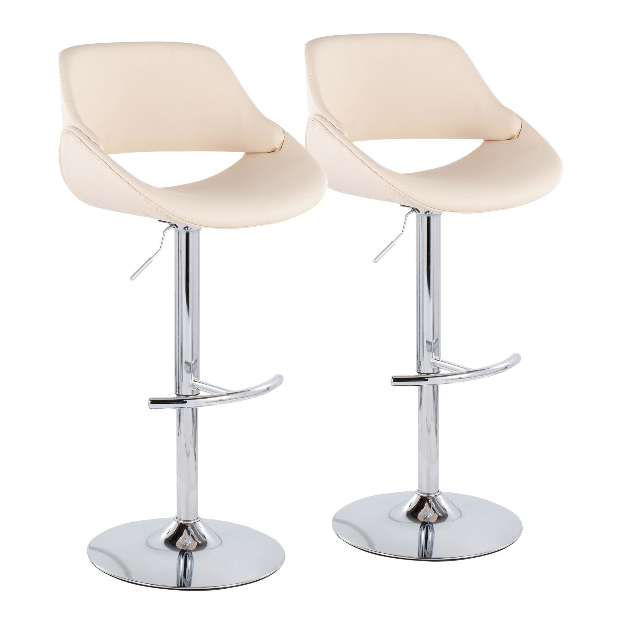 Fabrico Adjustable Barstool - Set of 2 - Chrome, Cream PU