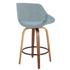 Fabrico 26" Fixed-Height Counter Stool - Walnut Wood, Blue Noise Fabric, Black Metal
