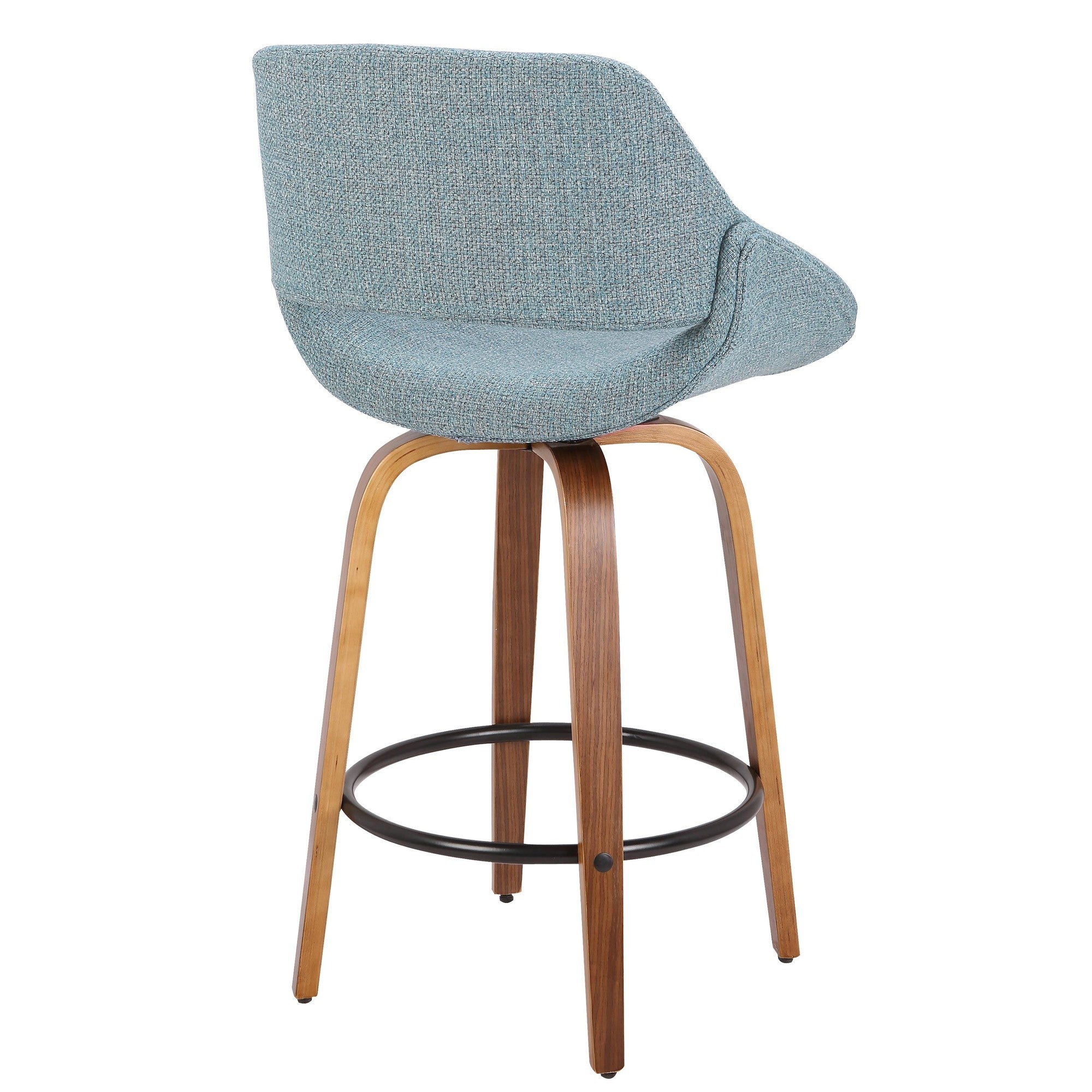 Fabrico 26" Fixed-Height Counter Stool - Walnut Wood, Blue Noise Fabric, Black Metal