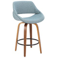 Fabrico 26" Fixed-Height Counter Stool - Walnut Wood, Blue Noise Fabric, Black Metal
