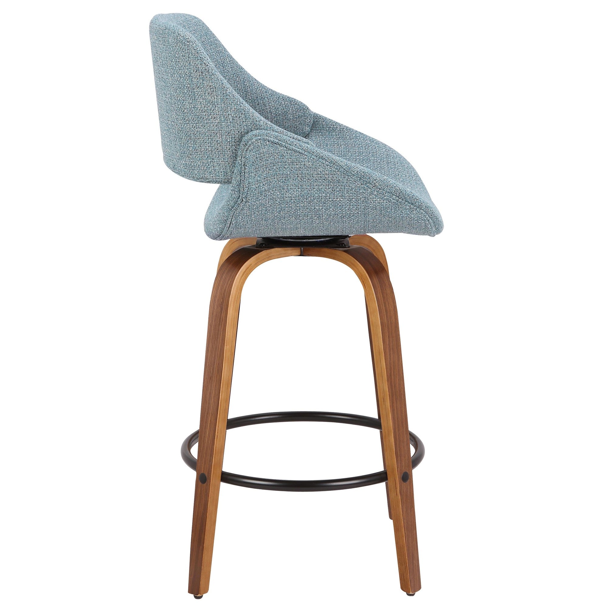 Fabrico 26" Fixed-Height Counter Stool - Walnut Wood, Blue Noise Fabric, Black Metal