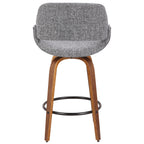 Fabrico 26" Fixed-Height Counter Stool - Walnut Wood, Grey Noise Fabric, Black Metal