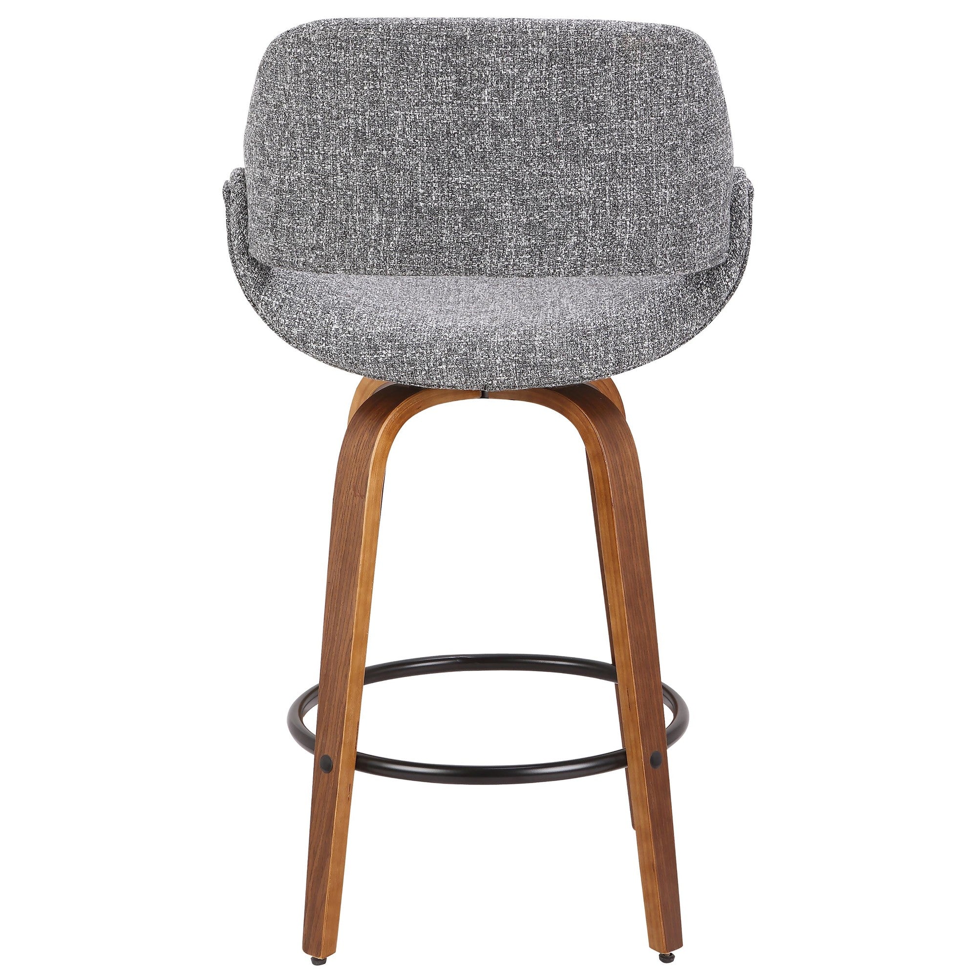 Fabrico 26" Fixed-Height Counter Stool - Walnut Wood, Grey Noise Fabric, Black Metal