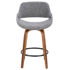 Fabrico 26" Fixed-Height Counter Stool - Walnut Wood, Grey Noise Fabric, Black Metal