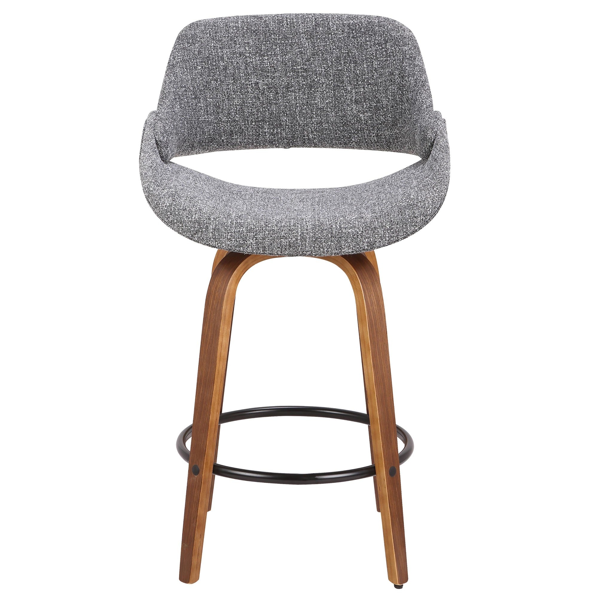 Fabrico 26" Fixed-Height Counter Stool - Walnut Wood, Grey Noise Fabric, Black Metal