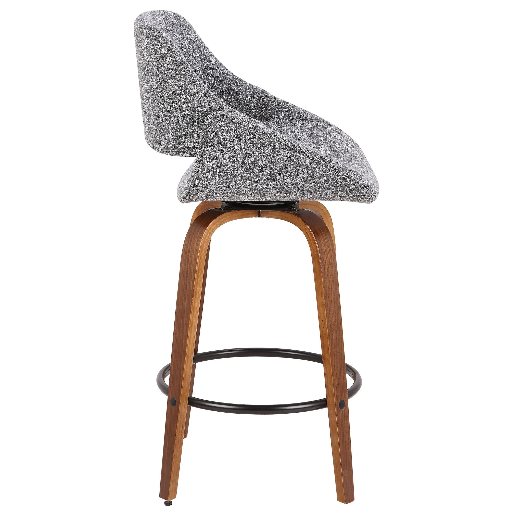 Fabrico 26" Fixed-Height Counter Stool - Walnut Wood, Grey Noise Fabric, Black Metal