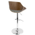 Fabrizzi Adjustable Barstool - Set of 2 - Chrome Metal, Walnut Wood, Grey Noise Fabric