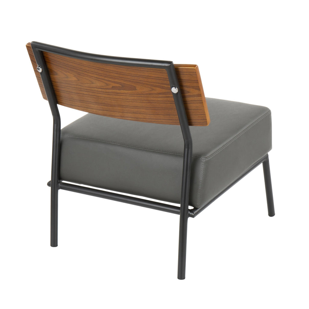 Fiji Accent Chair - Black Metal, Walnut Wood, Grey PU