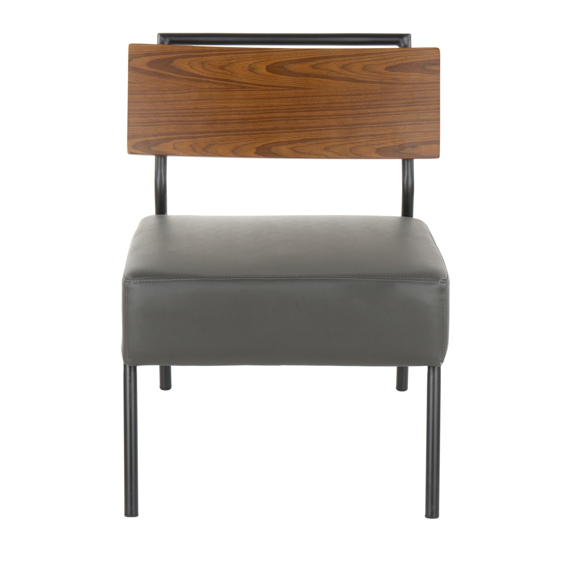 Fiji Accent Chair - Black Metal, Walnut Wood, Grey PU